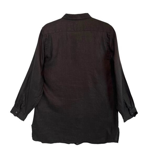 Garnet Hill Easy Linen Tunic XL Black Button Front Long Sleeve‎ Linen 2025 - Picture 3 of 16
